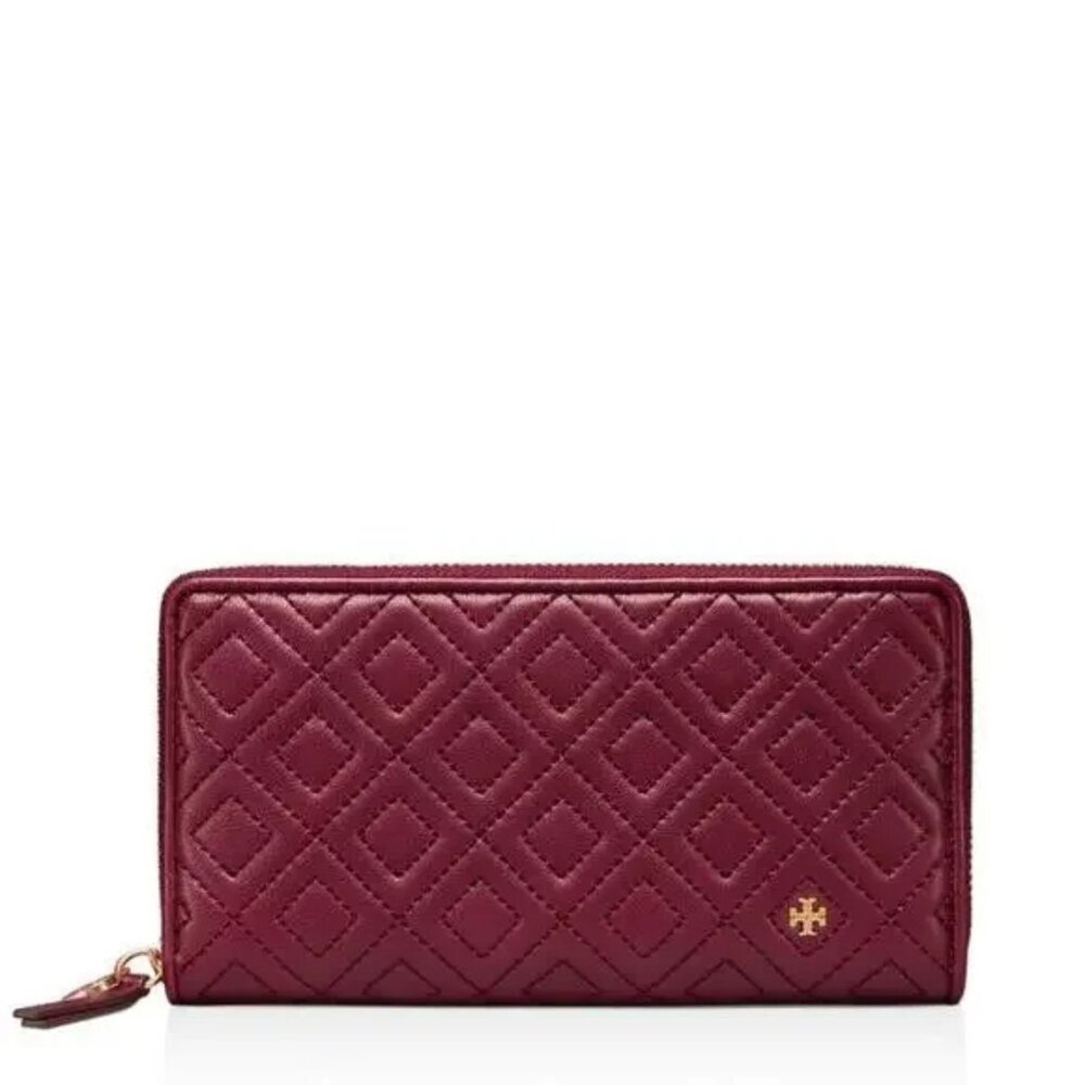 Tory Burch Fleming Continental Zip Wallet Deep Berry Quiet Luxury
